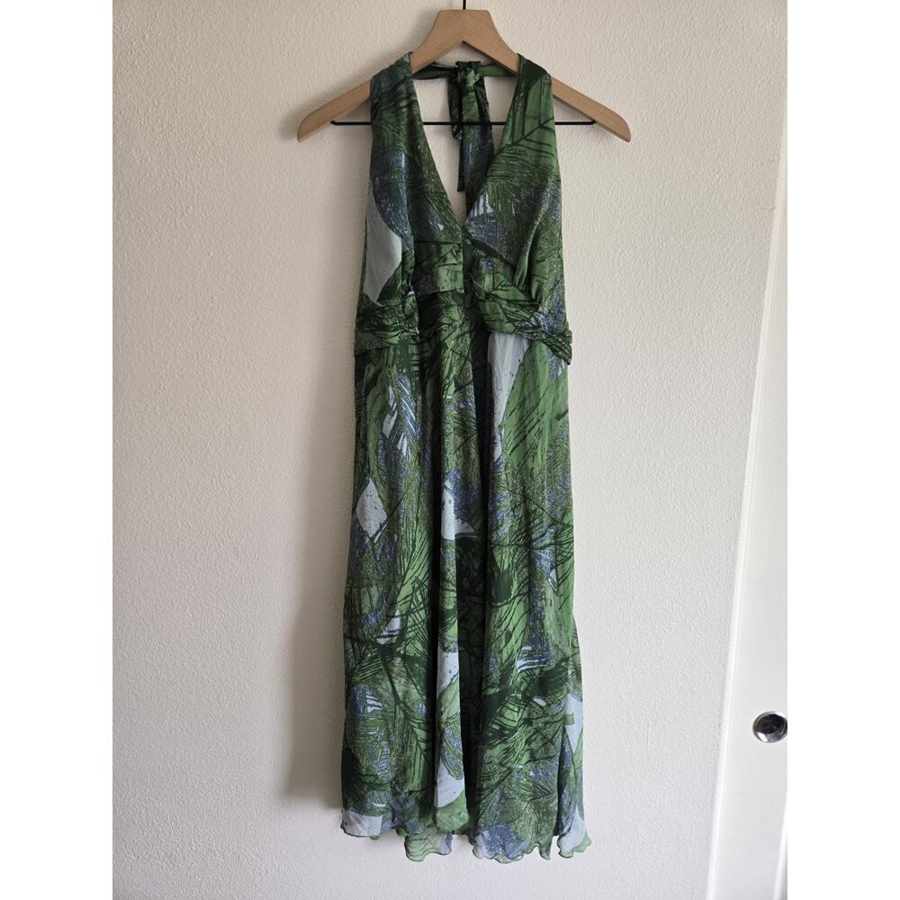 Jonathan Martin 16W Green Floral Halter Midi Dress Forest Garden Fairy Y2k Boho - Picture 2 of 12